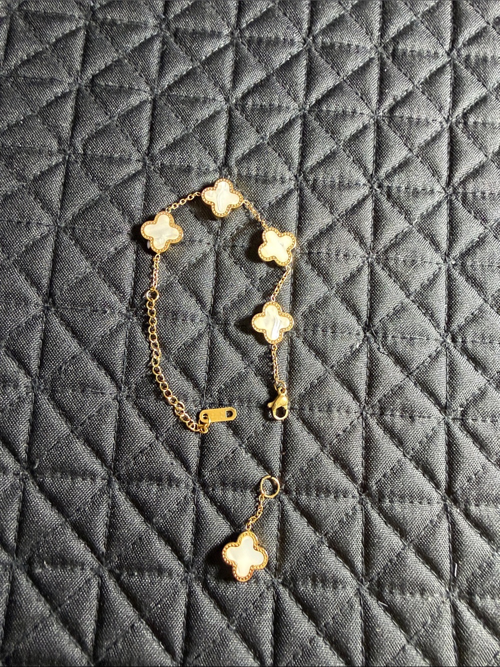 Gold and White Clover Link Bracelet and Pendant - Women Jewelry